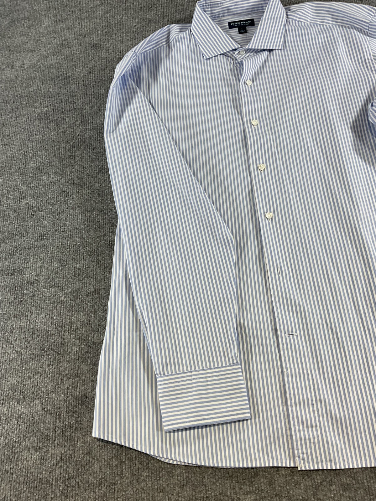 Peter Millar Crown Crafted Men’s Large Blue Stripe Dress Shirt % Cotton Button U