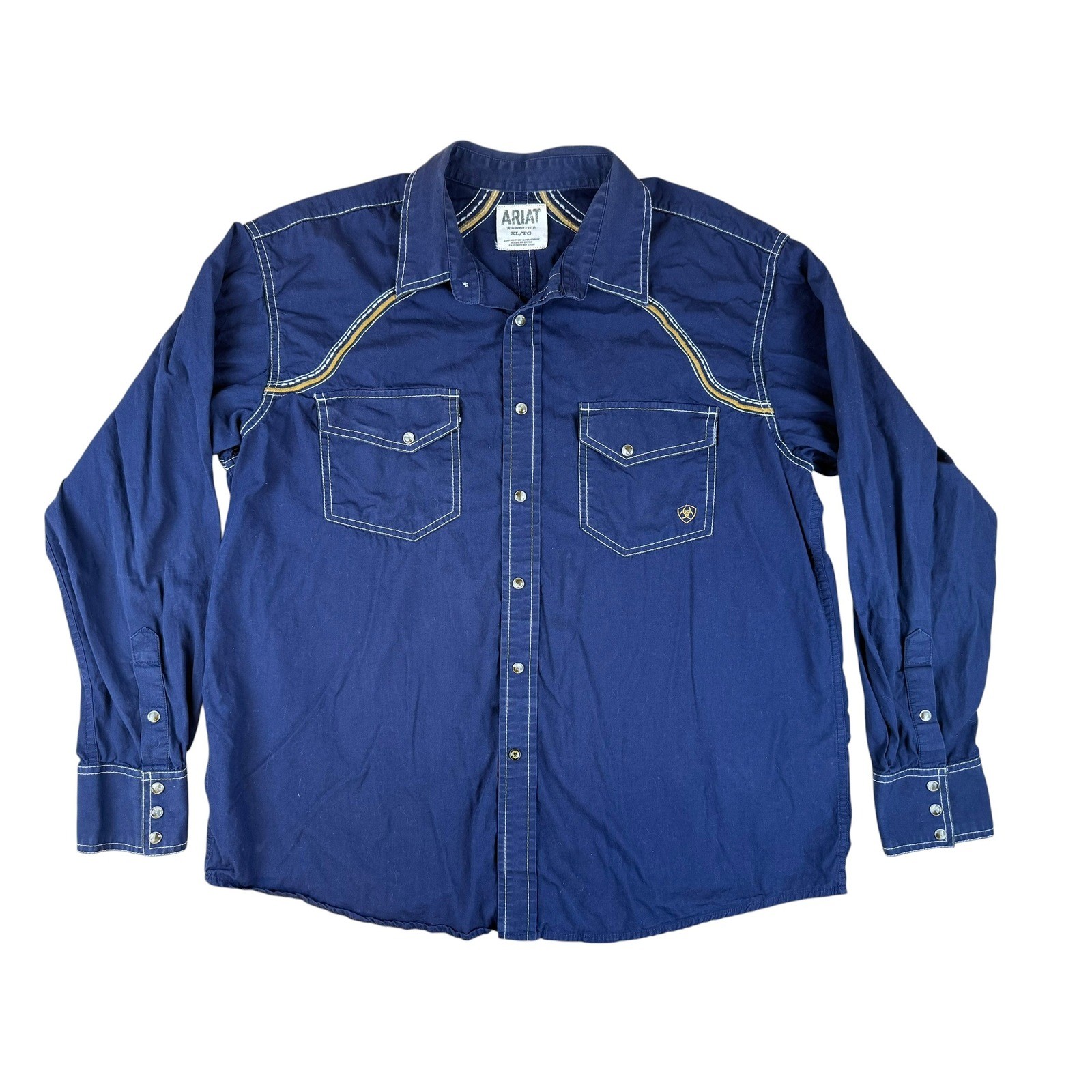 Ariat XL Western Pearl Snap Shirt Retro Navy Cotton Contrast Stitch