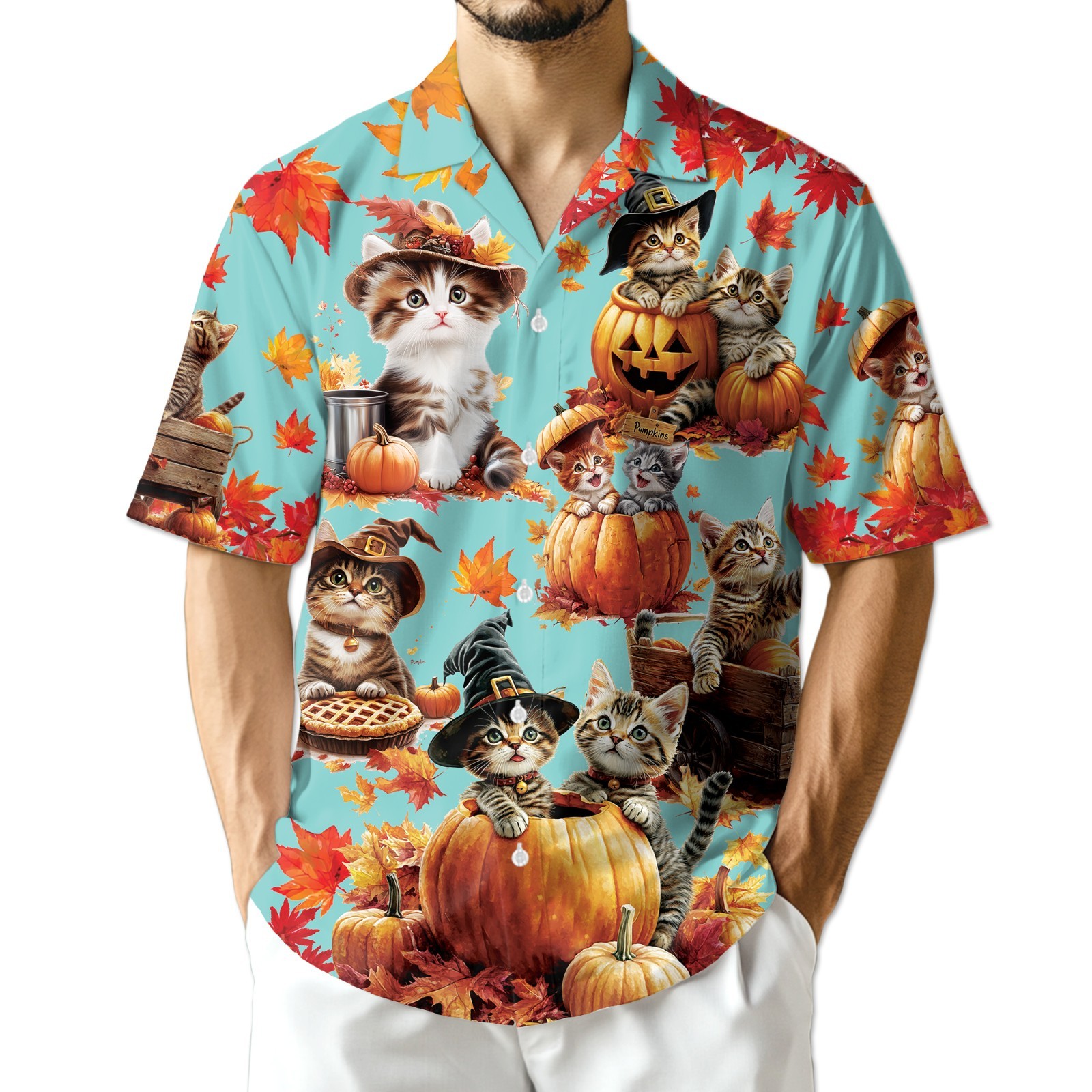 Cat Pumpkin Halloween Hawaiian Shirt Funny Pet Lover Aloha S-5XL