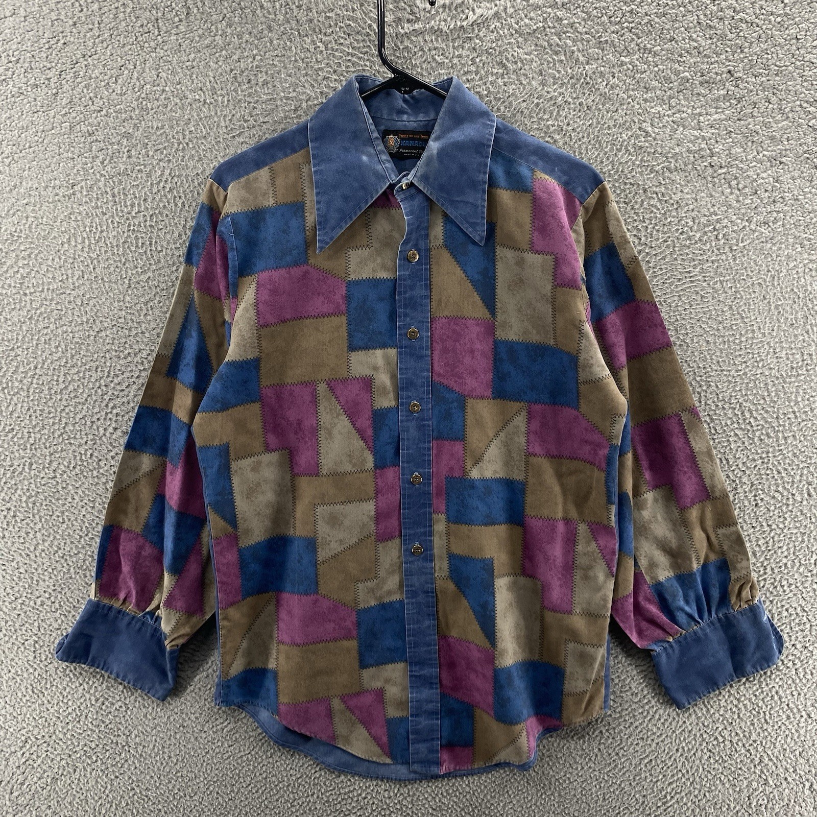 VINTAGE Xanadu Fruit of the Loom Shirt Men Medium Abstract Geometric 70s
