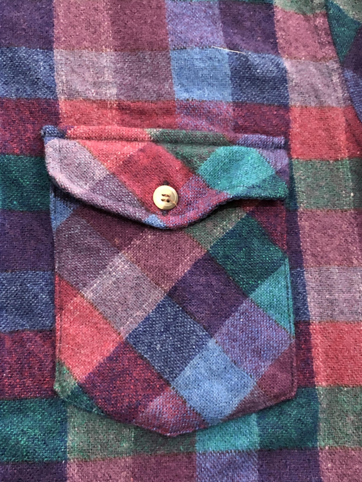 Vintage Allen Wickfield Shirt Mens Large Plaid Wool Flannel Blend Made Korea 80s