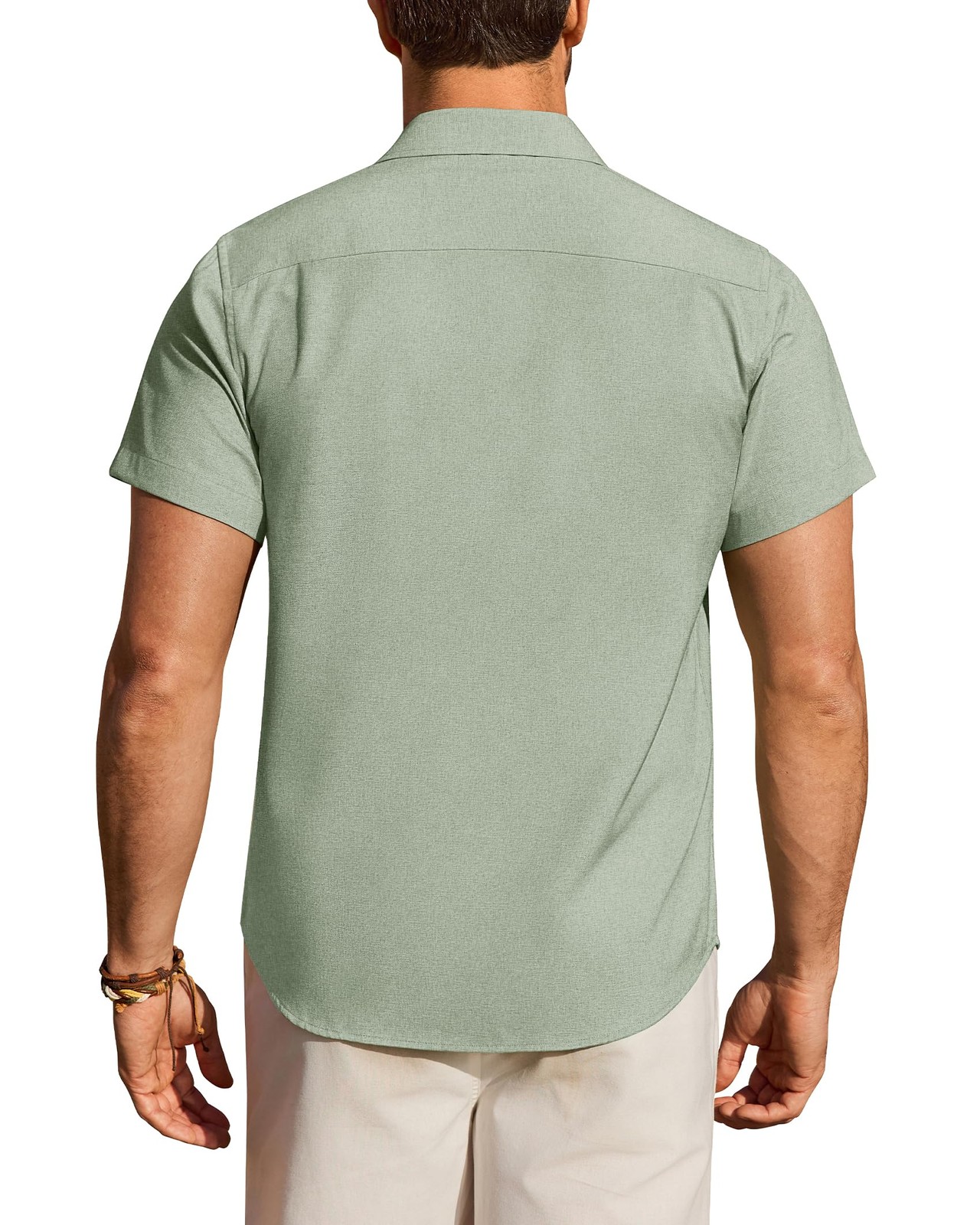 Mens Linen Shirt Short Sleeve Wrinkle Free Button Down Casual Untucked Beach