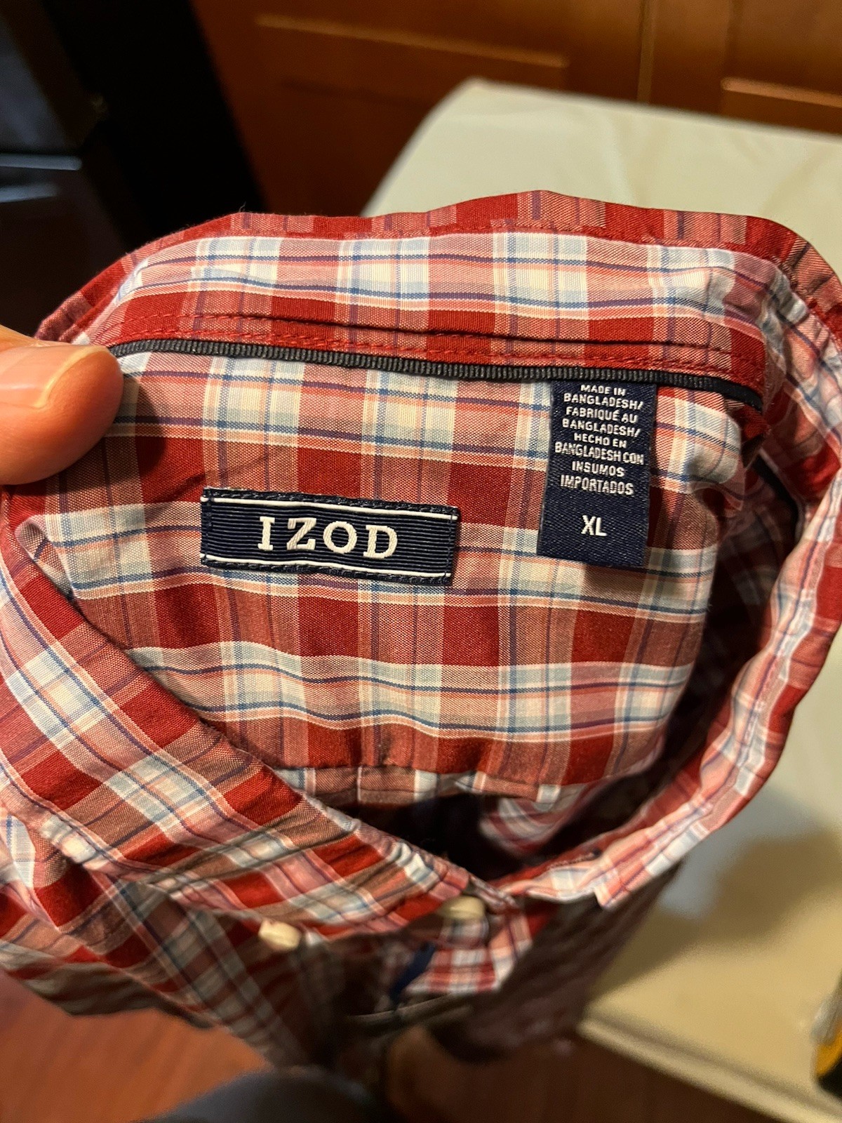 IZOD Men’s SS Button Down Breeze Shirt Red Blue Plaid XL Cotton Poly – NWT
