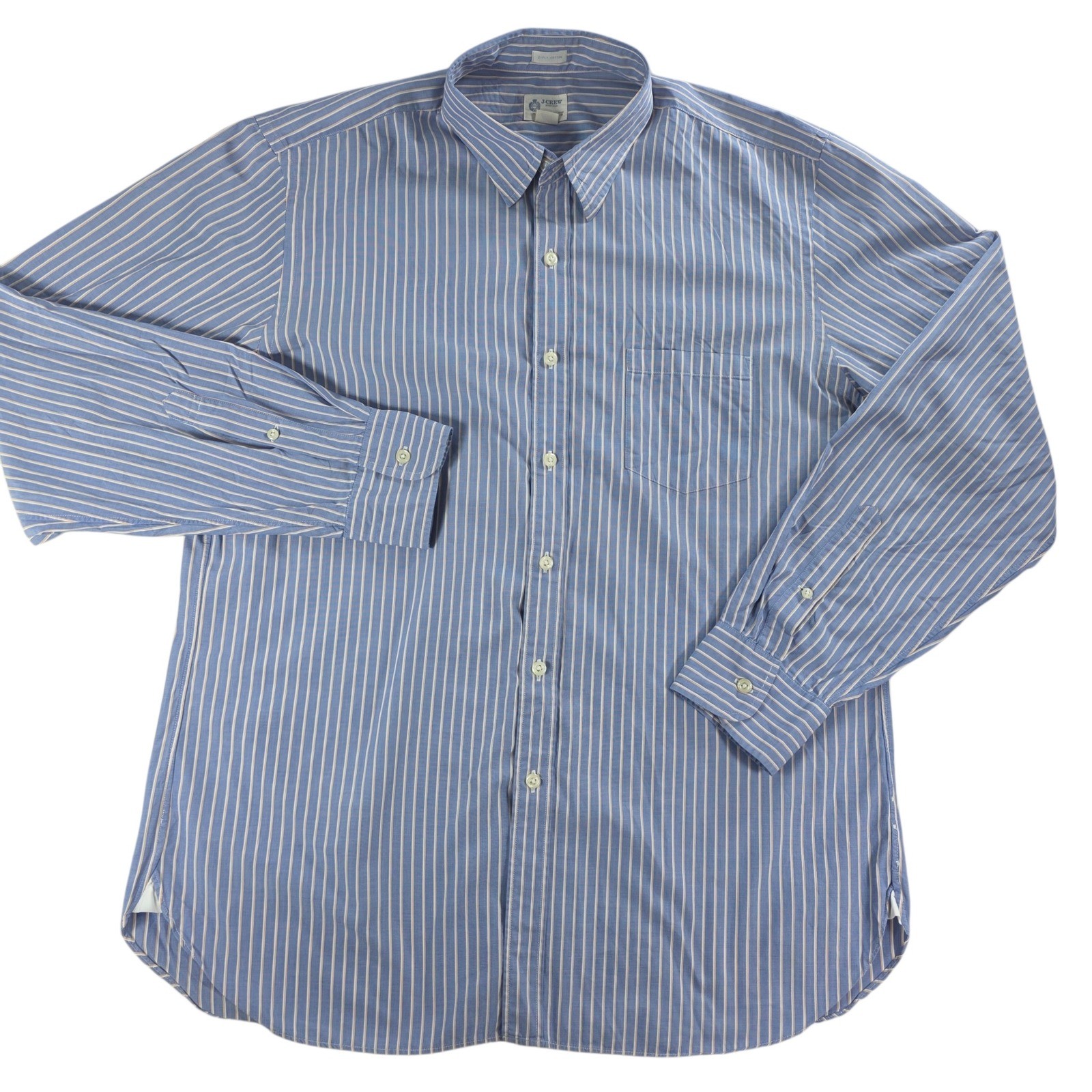 J.Crew Striped 2-Ply Cotton Button Down Blue White Orange Large Mens Vintage