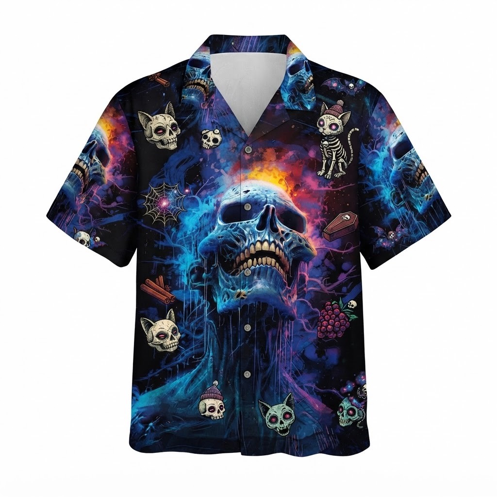 Neon Skull Gothic Graphic Print Halloween Hawaiian Shirt