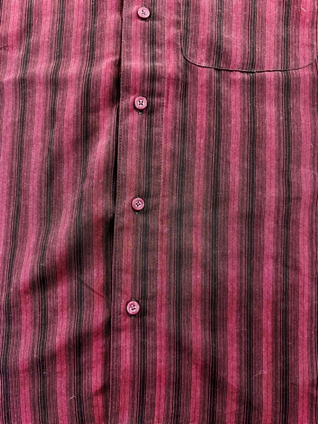Haggar Luxury Microfiber Shirt Mens S Red Striped Shirttail Hem Button Up Office