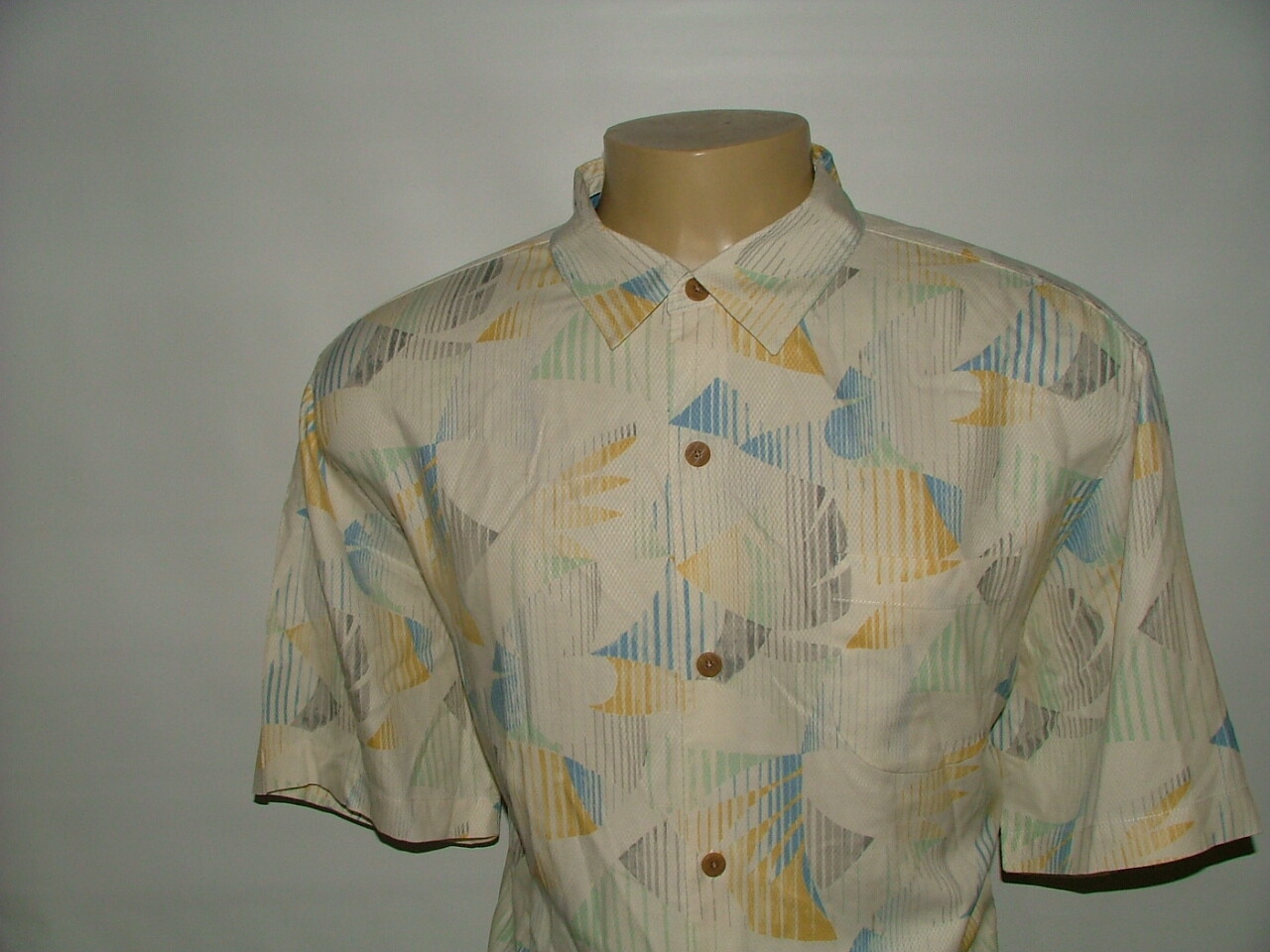 MENS TOMMY BAHAMA CASUAL SHIRT SIZE XL 100% SILK WHITE GRAY GEOMETRIC #455