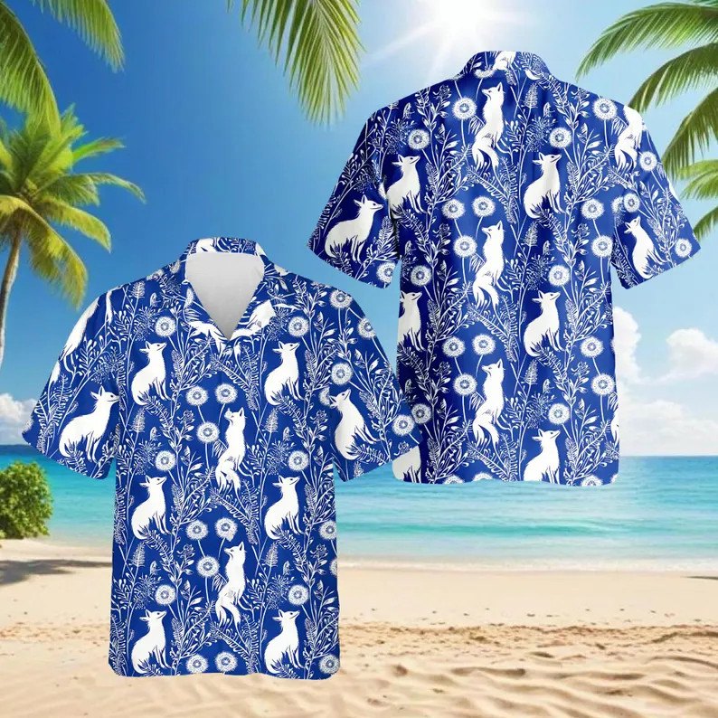 Vintage Fox Hawaiian Shirt Woodland Mens Womens Animal Print Retro