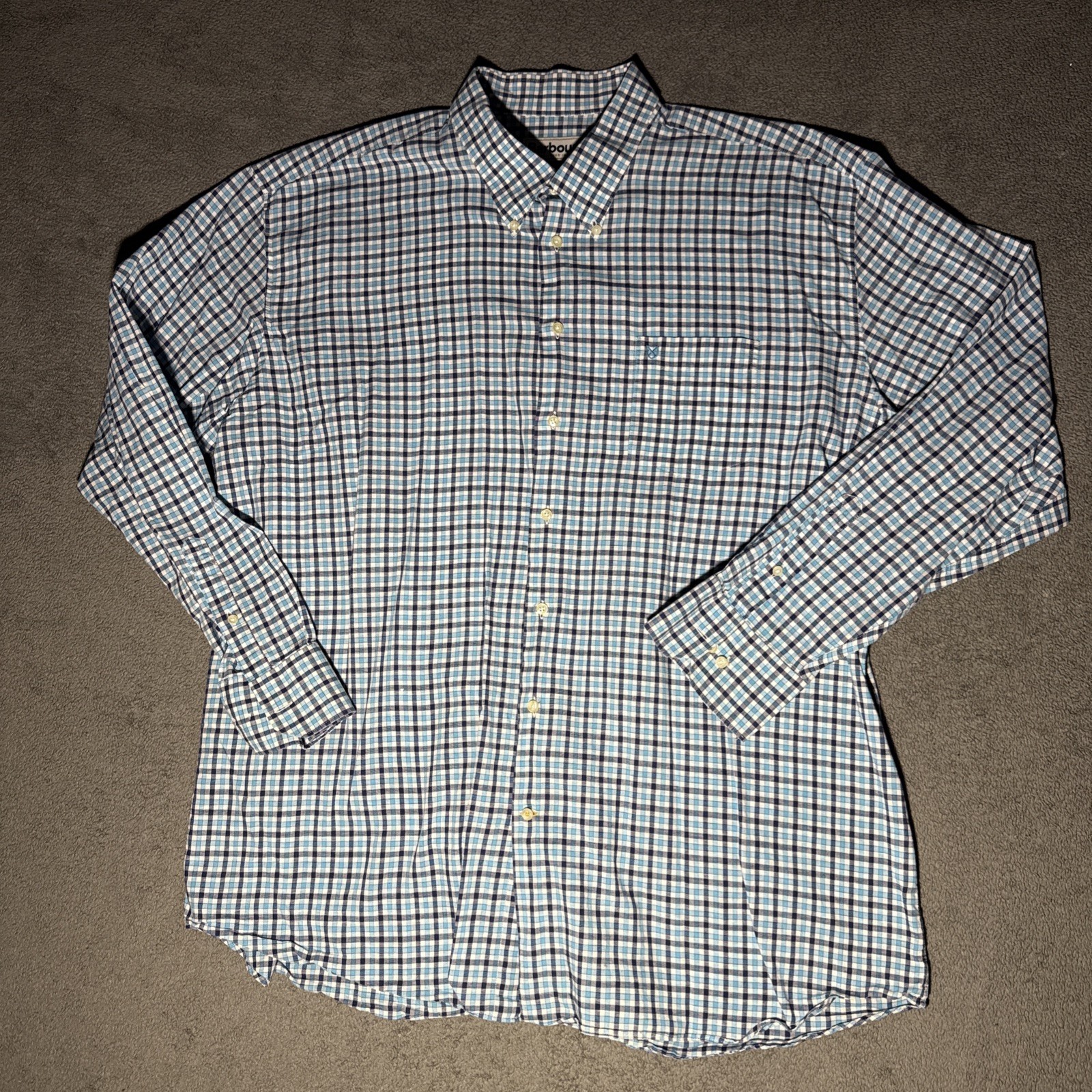 Barbour Mens 2XL (US) Regular Fit Blue Plaid Button Down Shirt Lindale Eclipse