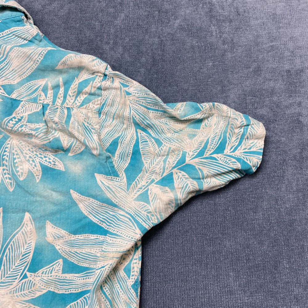 Tasso Elba Island Hawaiian Shirt 2XL Mens White Blue Tropical Leaf Silk Linen