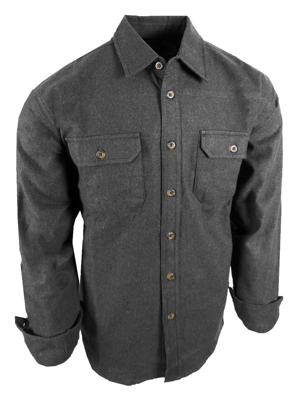 Chamois Shirt Mens Flannel Thick Rugged Work Stretch Button Pocket True Fit