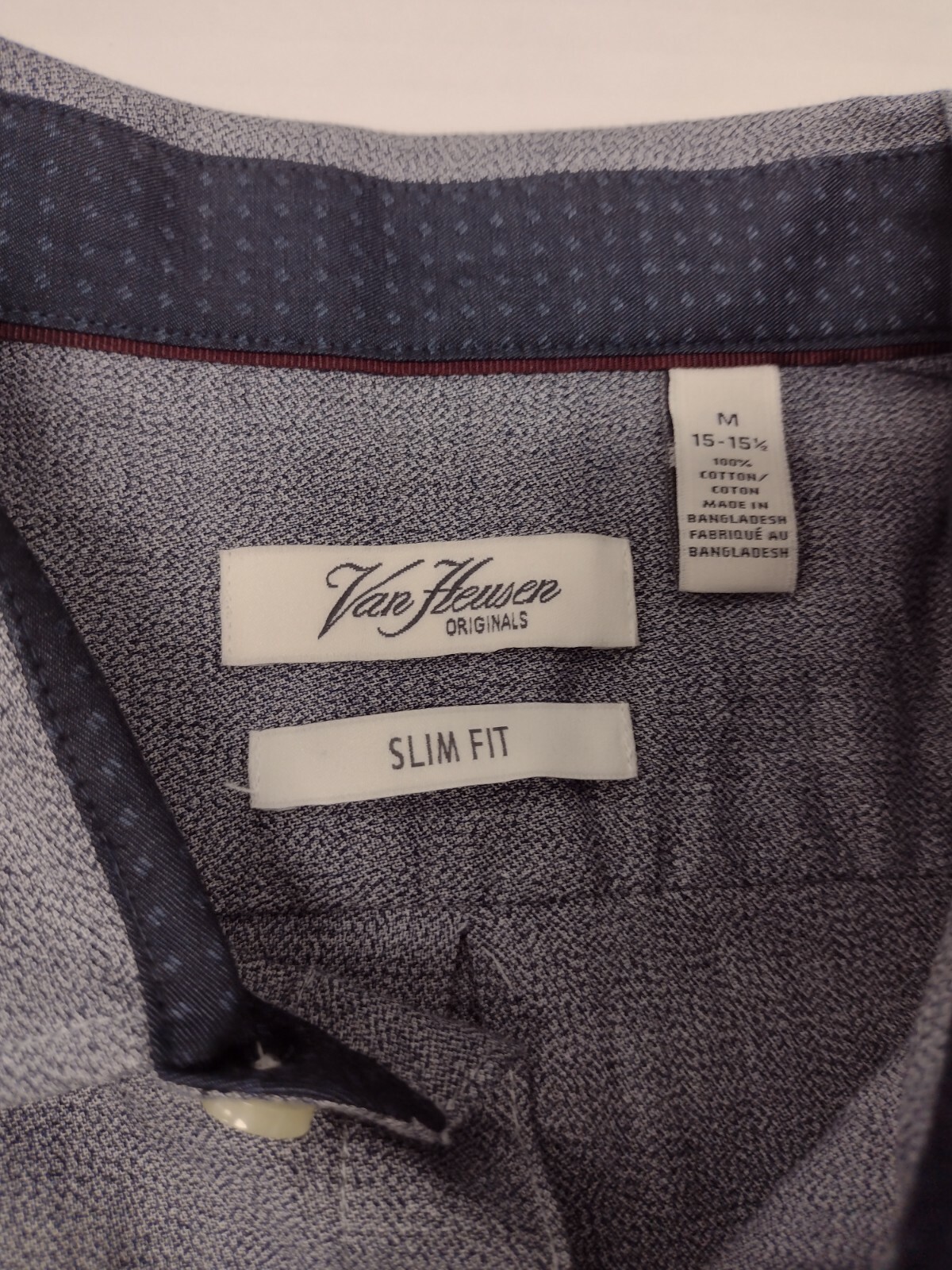 NWT VAN HEUSEN Mens Slim Fit Button Up Shirt Gray L/S Size M 15/15.5 #455