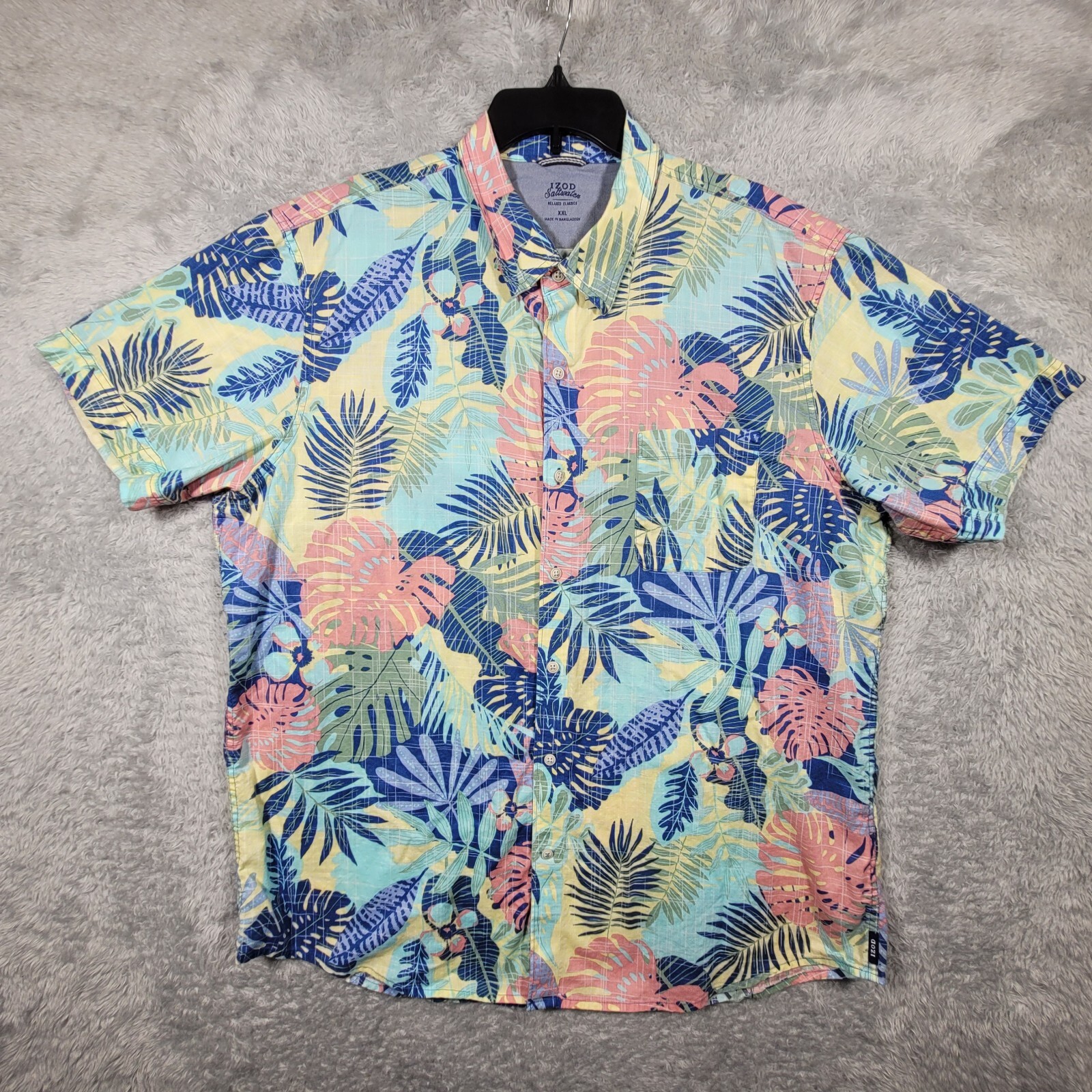 IZOD Hawiian Shirt Mens XXL Pastel Floral Cotton Relaxed Saltwater Button Up