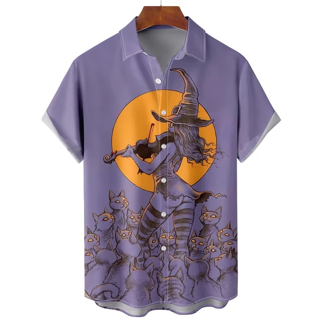 Witch 3d Print Hawaiian Shirt Men’s Oversized Casual Harajuku Style Lapel Hallow