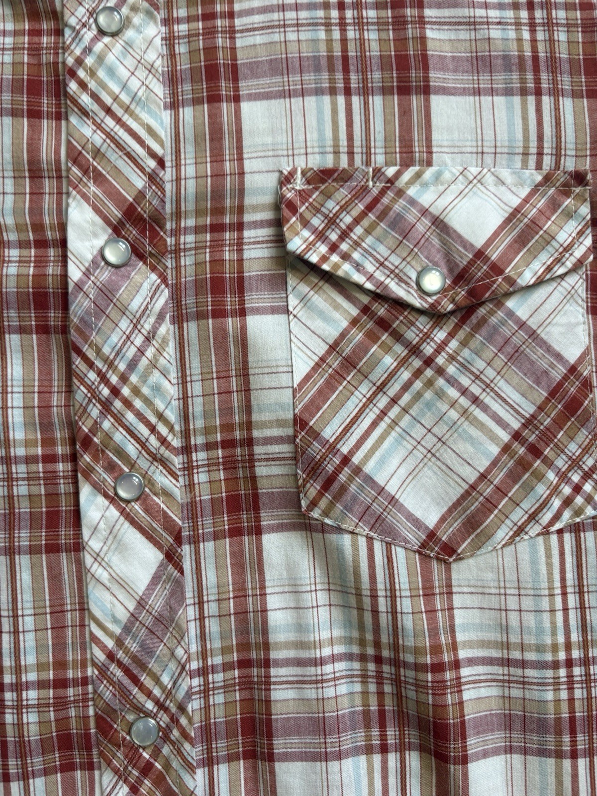 Roper Size Med Men’s Short Sleeve Pearl Snap Western Shirt Red White Gray Plaid
