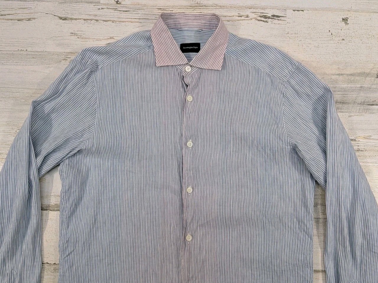 Ermengildo Zegna Shirt Mens Medium Blue Pink White Striped Button Up