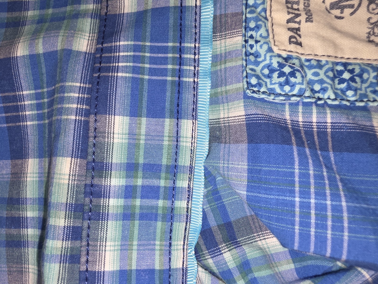 Pangandle Mens Long Sleeve Blue Plaid Pearl Snap Button Down Western Cowboy Med