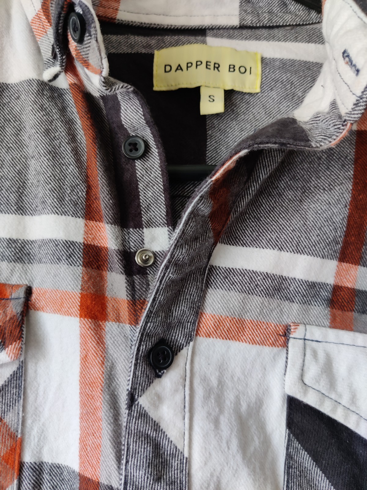 Dapper Boi Men’s Thick Flannel Black/White/Orange 100% Cotton Pockets Size Small