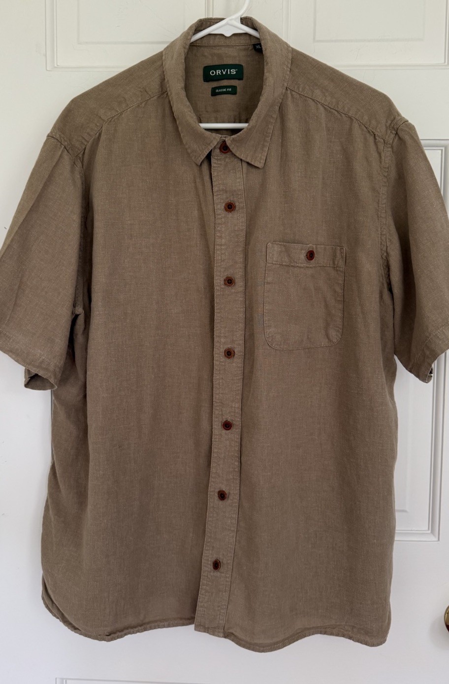 Orvis LEAF BROWN Cool & Soft Hemp Blend Short Sleeve Button-Up Camp Shirt XL