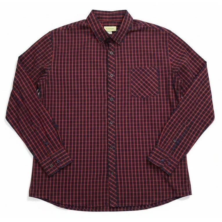 Dapper Boi Mens XL Button Down Shirt Red/Blue Plaid Long Sleeve Casual