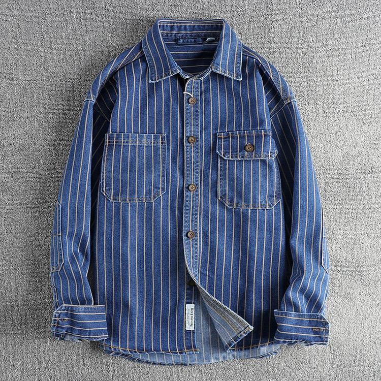 Spring American Retro Heavyweight Shirt Men’s Fashion Cotton Washed Old Jacket