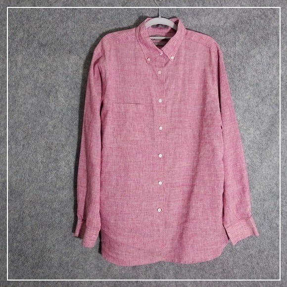 Daniel Cremieux Linen Shirt L Men Button Red Stretch Long Sleeve Oxford Casual