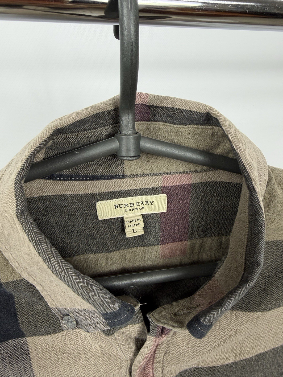 Burberry Brit Men’s Brown Olive Nova Check Shirt Button Down Long Sleeve Size L