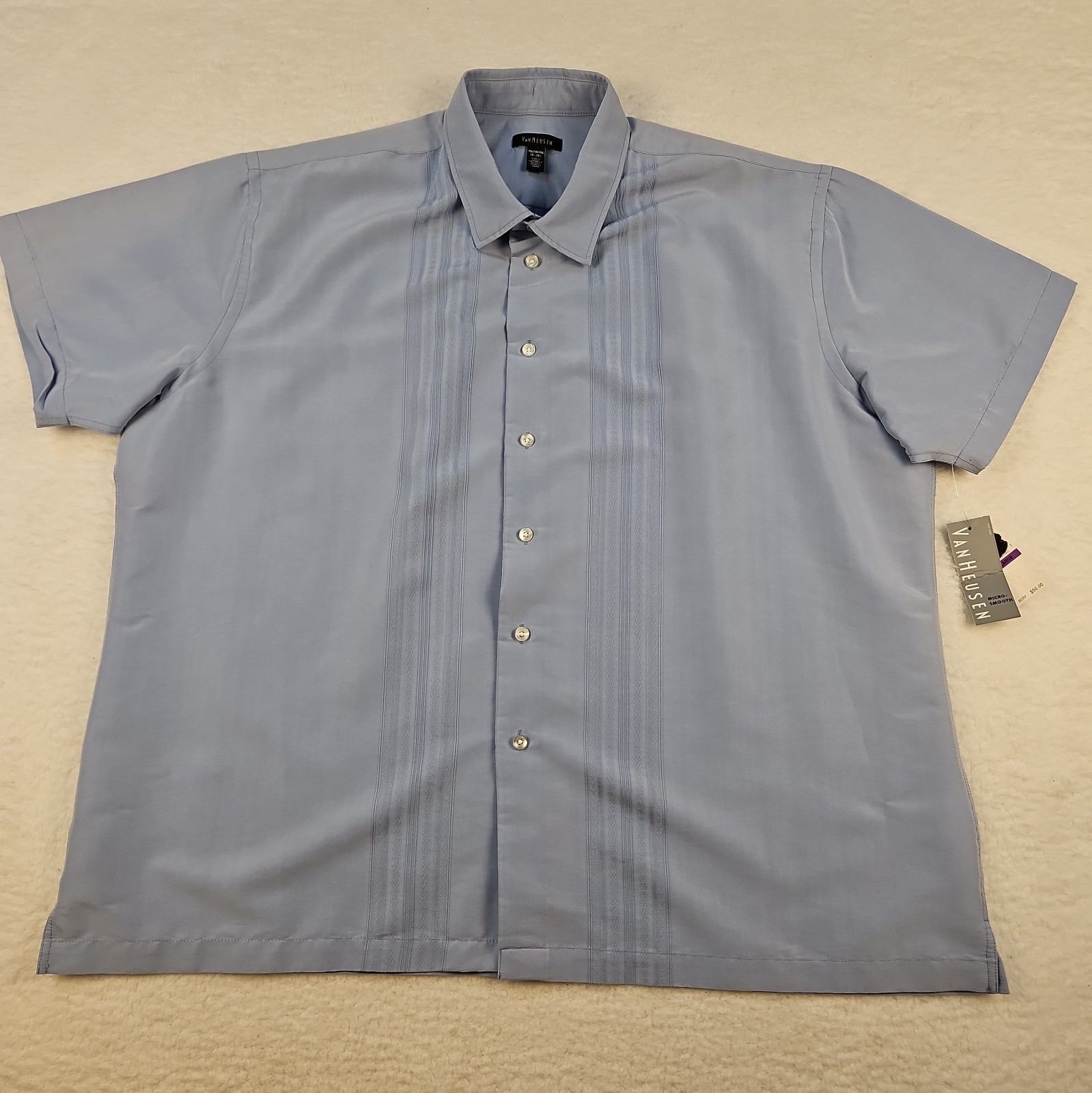 NWT Men’s VAN HEUSEN MICRO-SMOOTH HAWAIIAN STYLE SHIRT Size XXL 18-18 1/2 Blue
