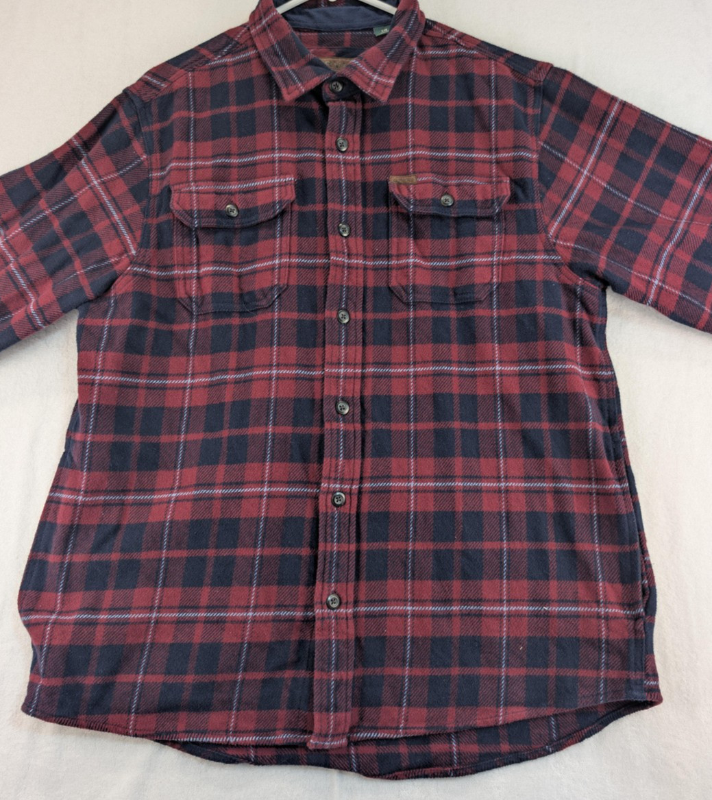 Orvis Flannel Shirt Mens Large Sangria Plaid Cotton Button Front Pockets