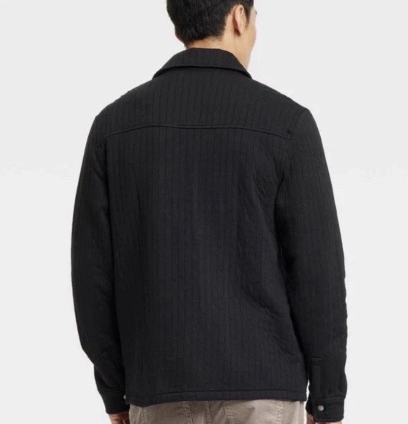 🌻 Goodfellow & Co MEDIUM Quilted Knit Shirt Jacket Black Jaquard Snap Button