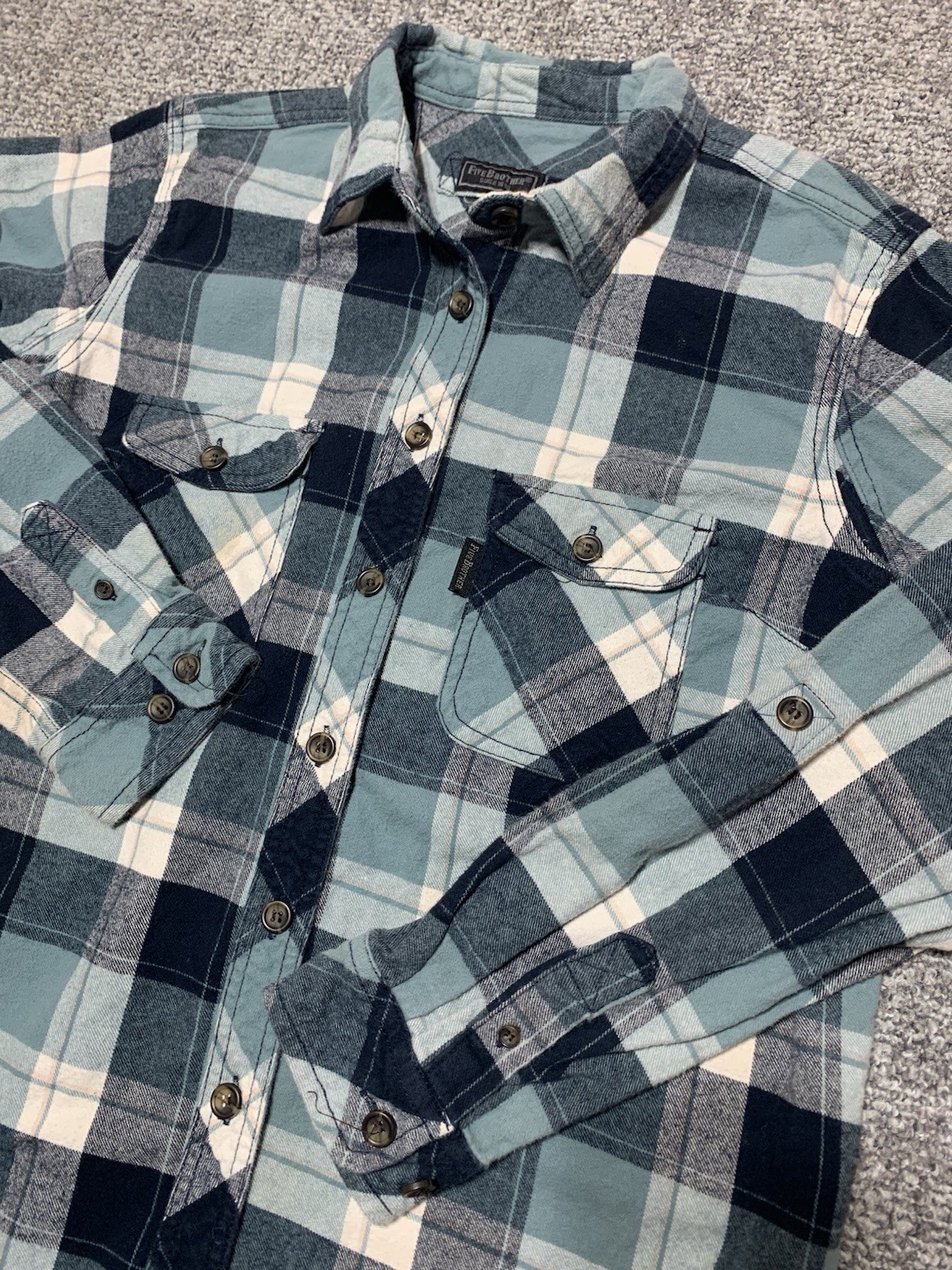 Vtg Five Brother Flannel Shirt Men XLT Tall Green White Plaid 80s 90s RARE