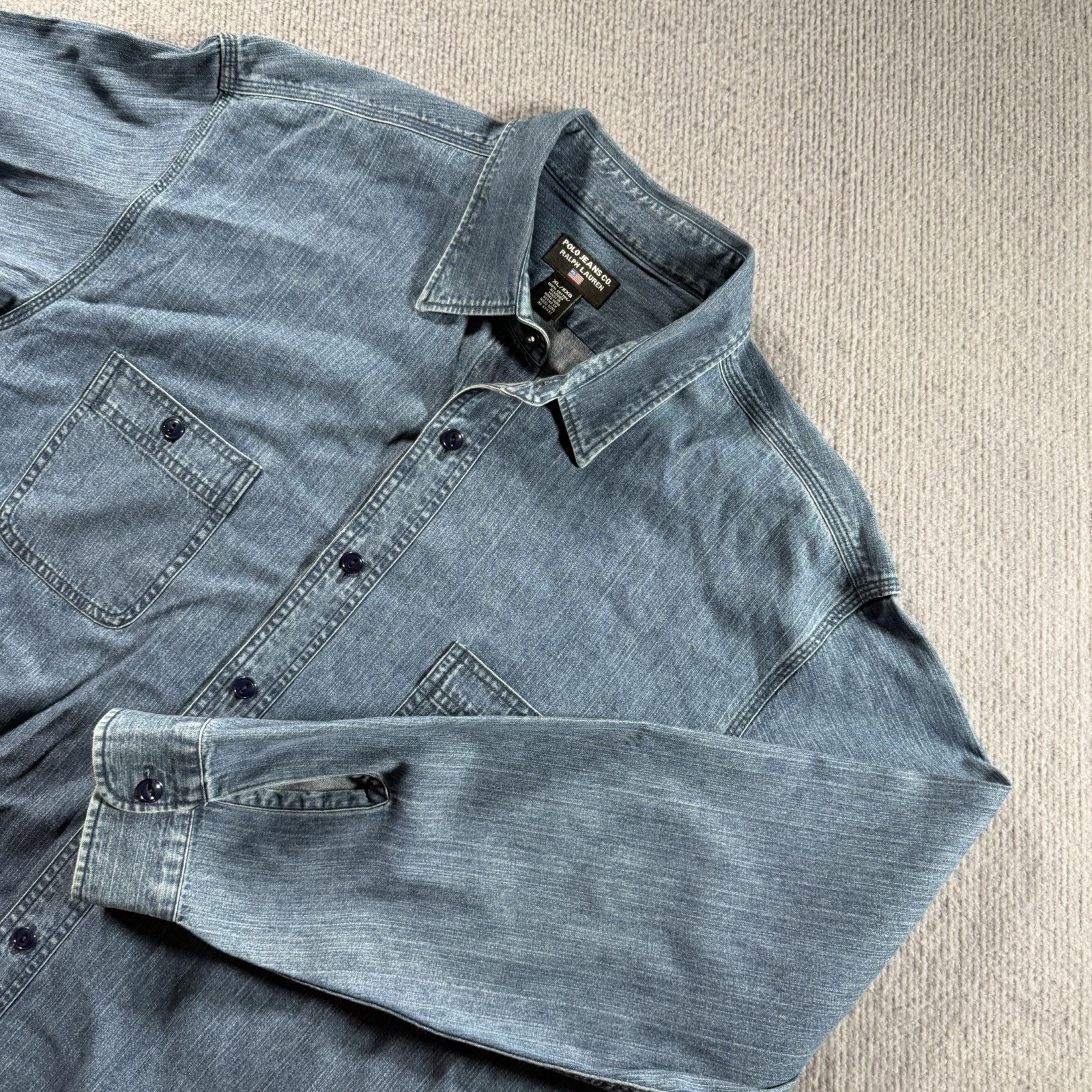 Vintage Polo Jeans Co Ralph Lauren Shirt Mens XL Blue Denim Button Down 90s