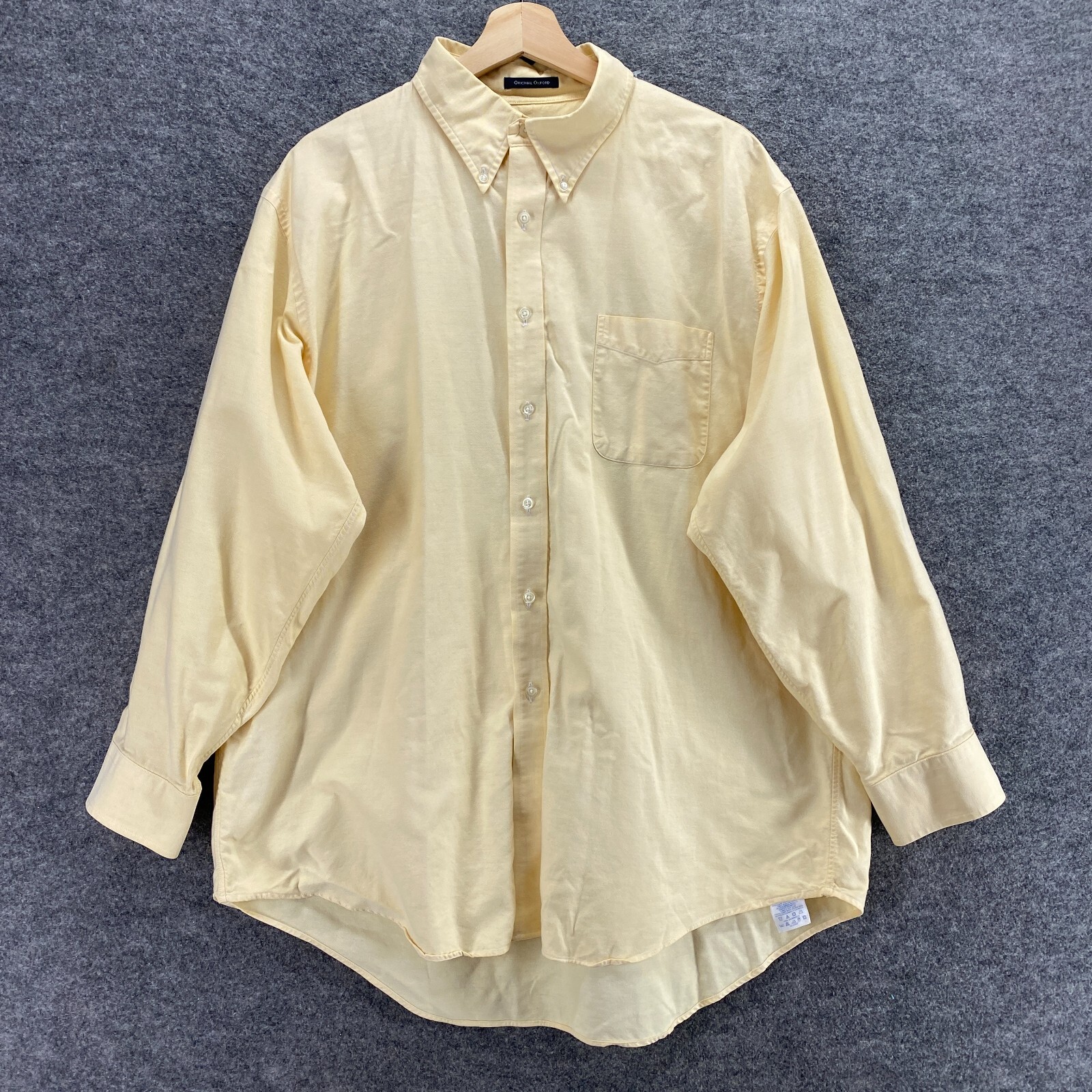 Lands’ End Shirt Men 17.5 Yellow 32/33 Button Up Collared Long Sleeve Oxford