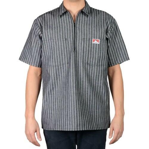 Ben Davis Men’s Short Sleeve Color Stripe Cotton Pockets Blend 1/2 Zip Shirt