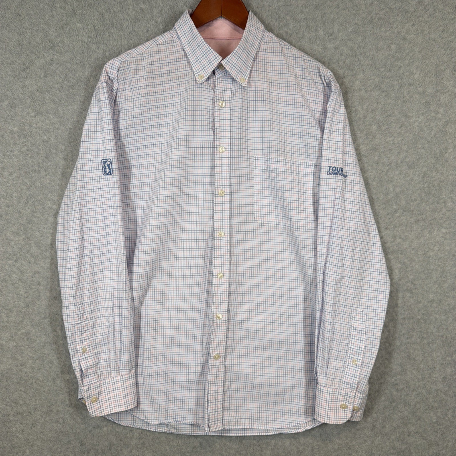 Bobby Jones Shirt Mens Large L 100% Cotton LS Button Down Check Blue Pink White