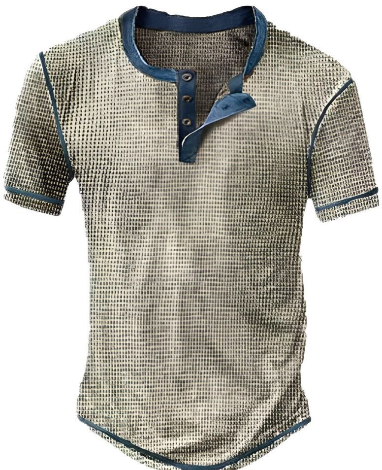 Men’s Short Sleeve T-Shirt Casual Button Henley Neck Basic Summer Solid T Shirt