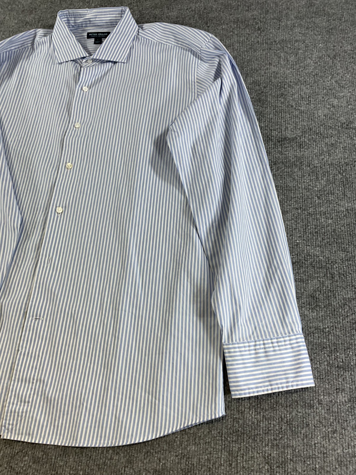 Peter Millar Crown Crafted Men’s Large Blue Stripe Dress Shirt % Cotton Button U