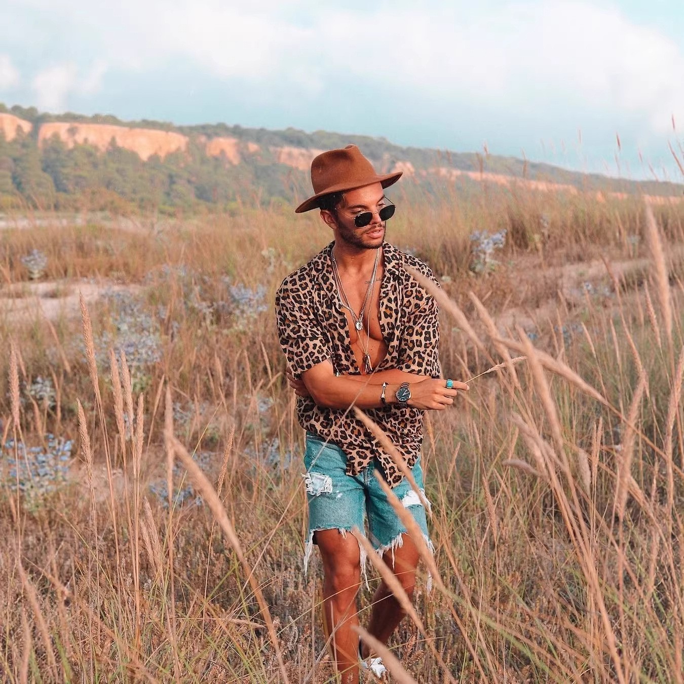 Printed shirt summer short-sleeved leopard print cardigan casual floral lapel