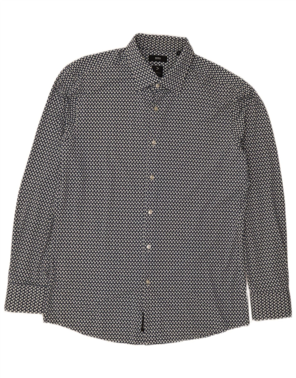 Hugo Boss Mens Slim Fit Shirt Size 42 16 1/2 Large Blue Geometric Polyamide CM06