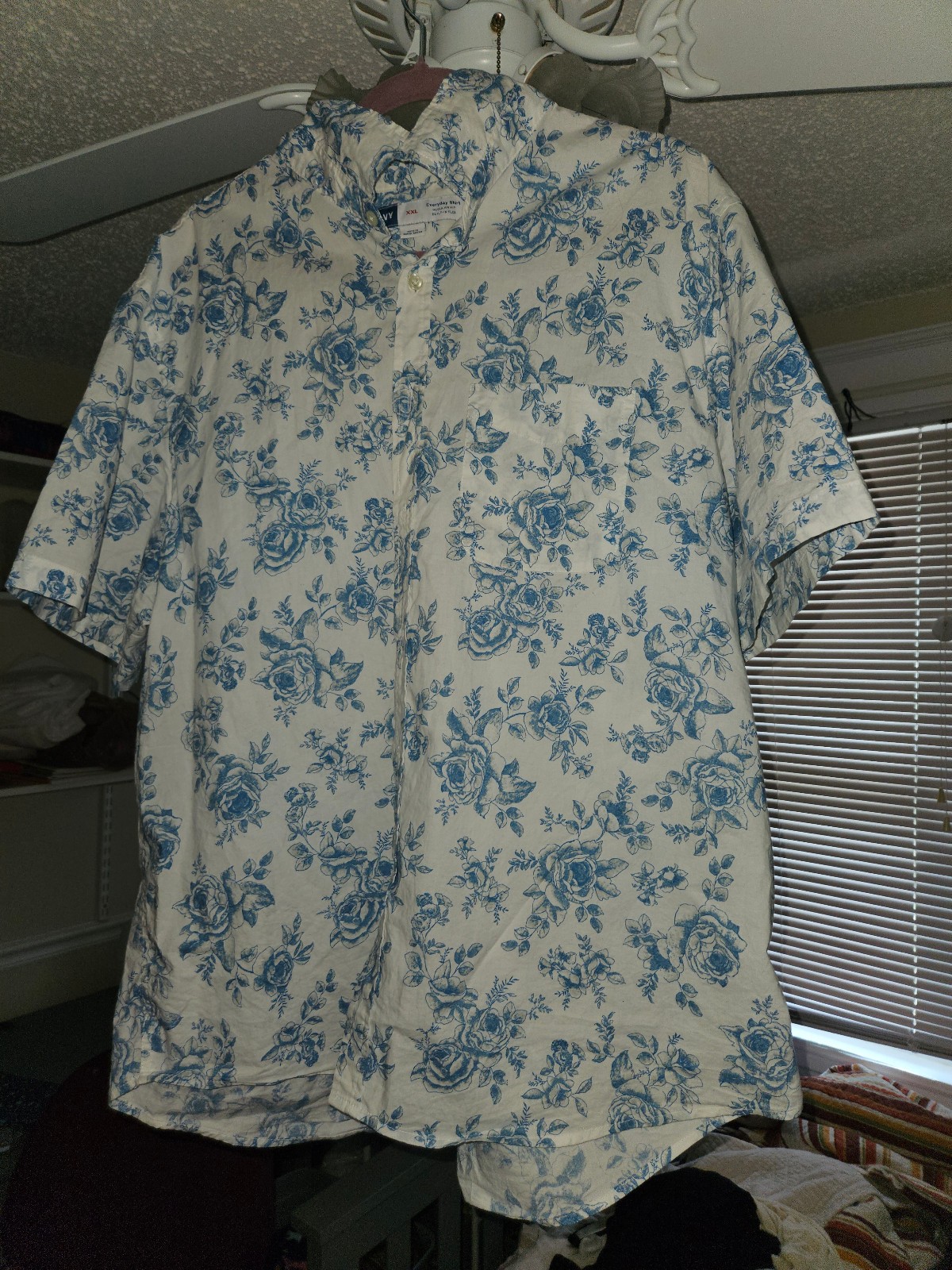 Button Up Shirt Blue Roses