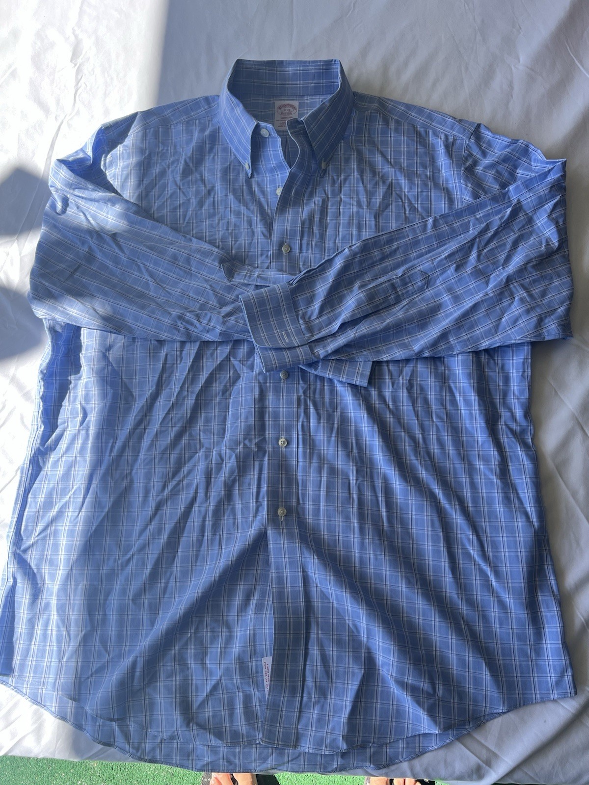 Brooks Brothers Madison Men’s Non-Iron Blue Plaid Cotton Button-Down 17-34