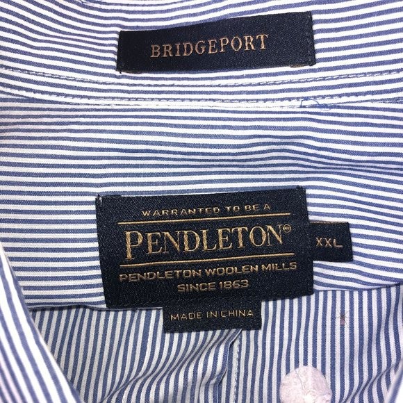 Pendleton Long Sleeve Shirt Blue Striped Button Up Pocket Bridgeport Mens XXL