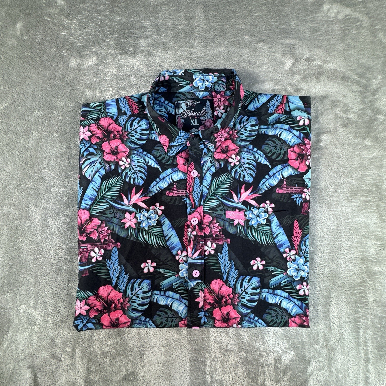 Retro Rifle Island Time Hawaiian Shirt Mens XL Floral Performance Stretch