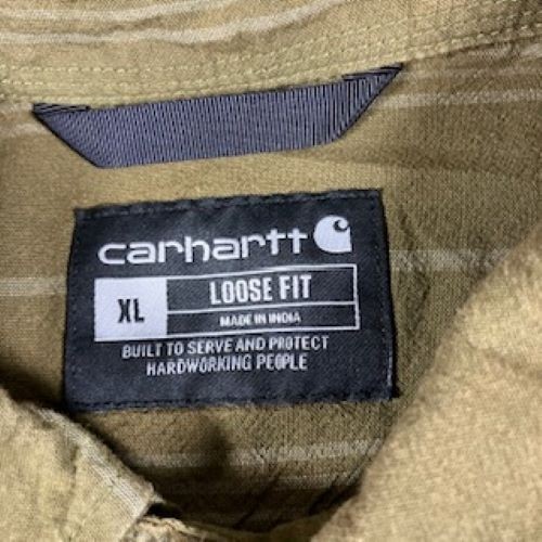 Carhartt TW4447-Men’s XL LS Green/Grey Stripe Cotton Button Up Loose Fit