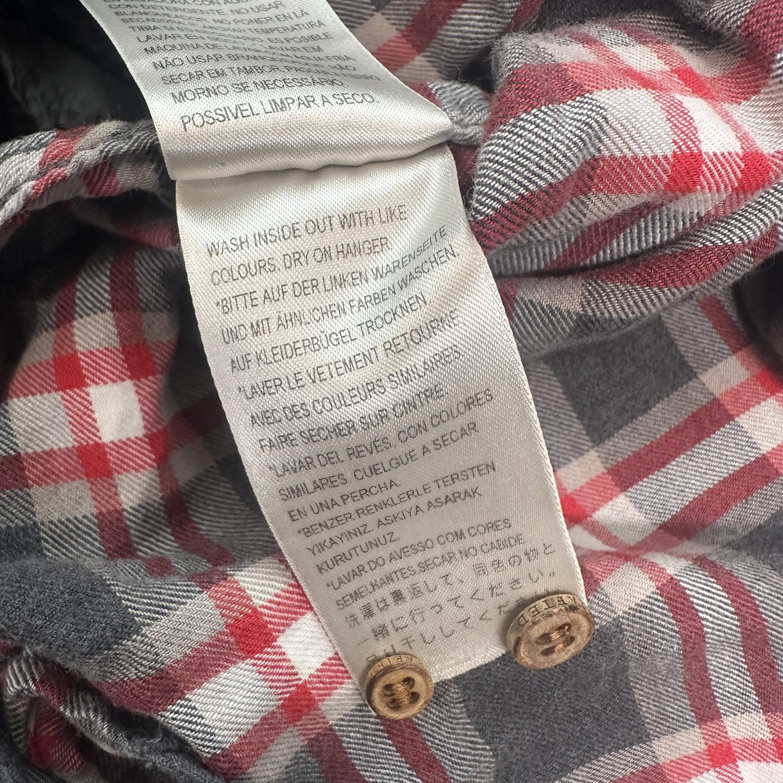 Levis Made & Crafted Shirt Mens Medium Gray Red Plaid Flannel Portugal Workwear