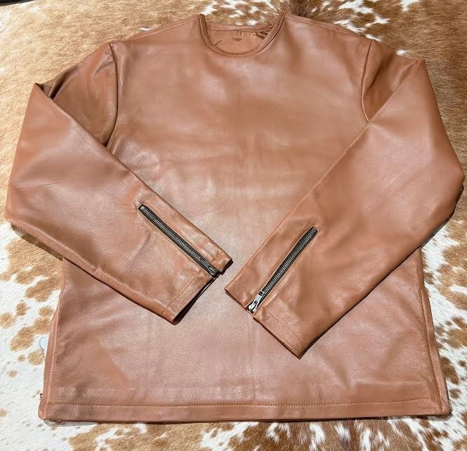 Men’s Brown Hi-Neck Premium Quality Handmade Lambskin Leather Hi-Neck