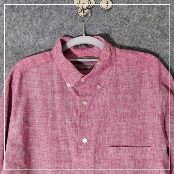 Daniel Cremieux Linen Shirt L Men Button Red Stretch Long Sleeve Oxford Casual