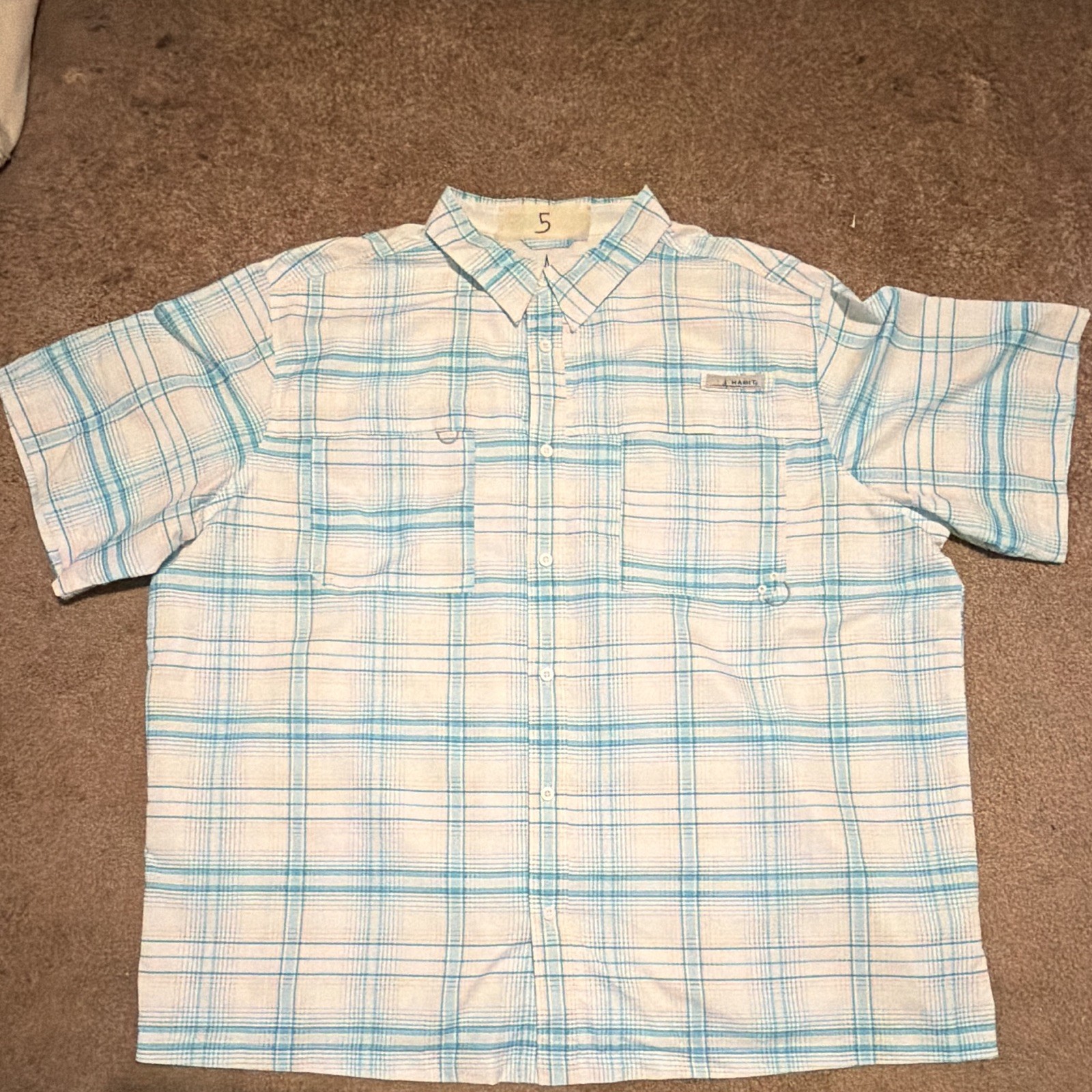 Habit Men’s White Blue Plaid Button-Up Shirt Short Sleeve 3XL/3XG UV