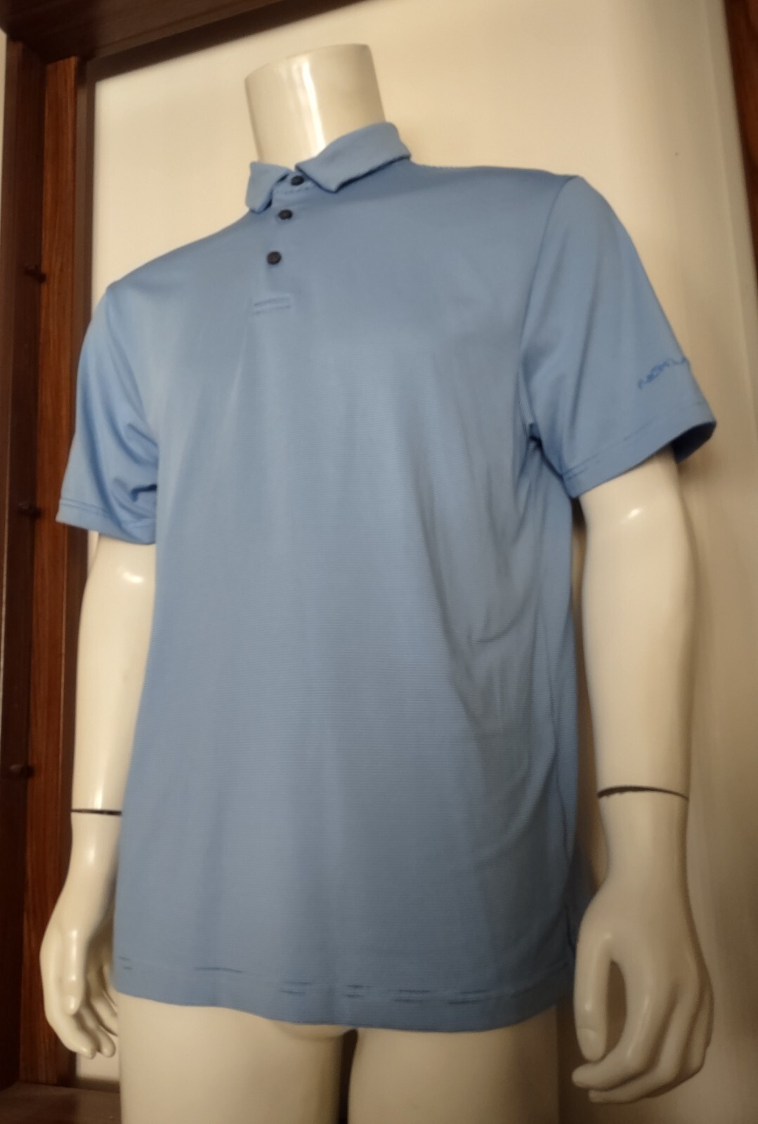 M Men Jack Nicklaus Eco Choice Polo Shirt Blue White Stripe Poly Elastane EUC
