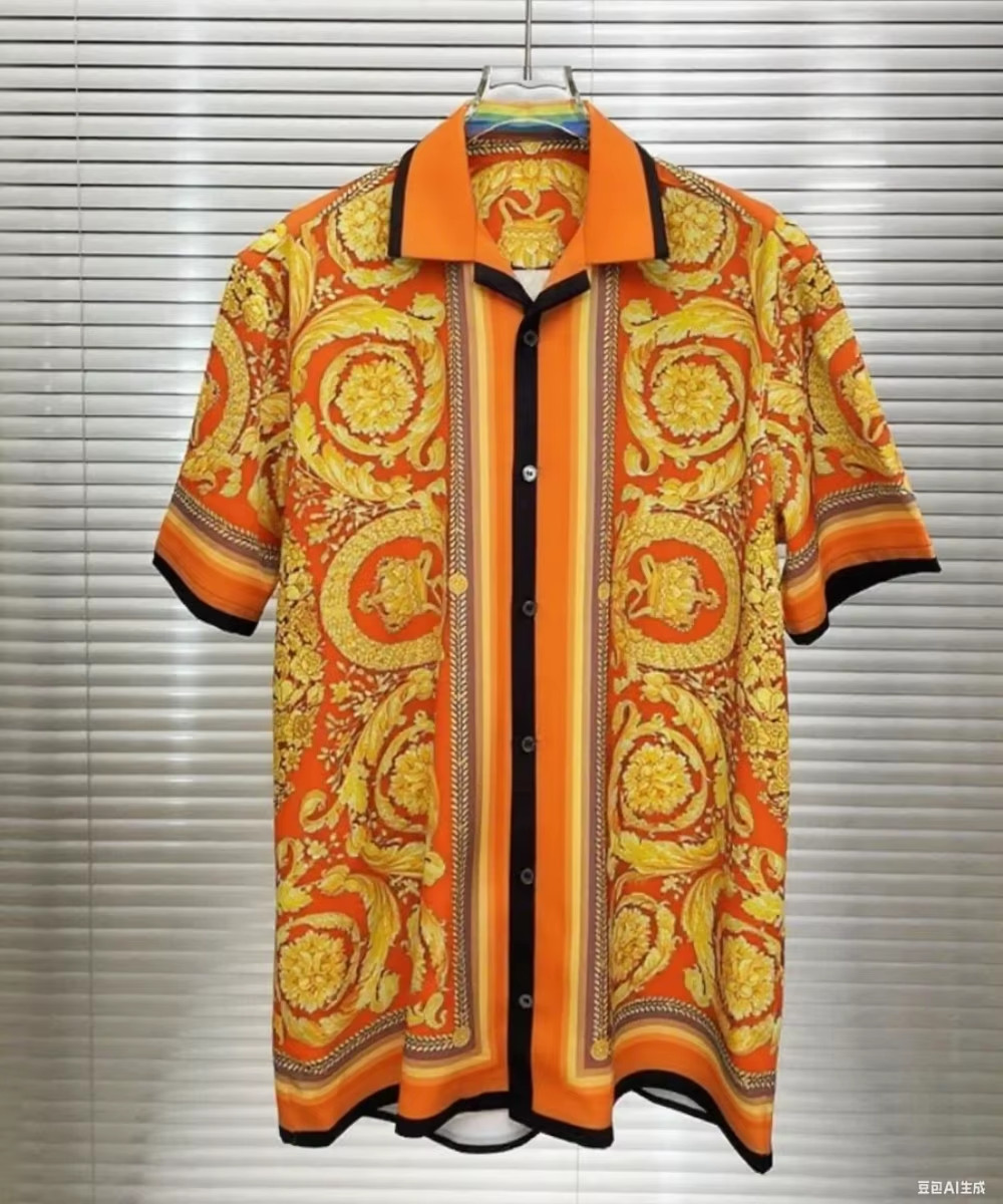 Button Down Shirt Men Luxurious European Silk Dress Shirt Short Sleeve Shirts